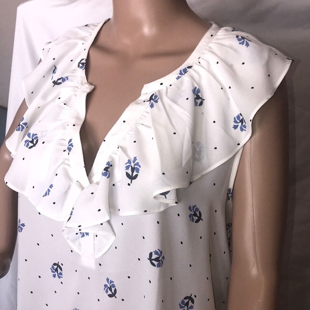 LOFT White and Blue Floral Blouse - Picture 2 of 5